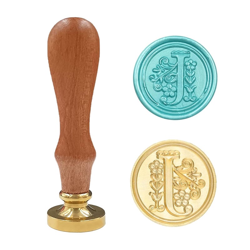 krastmon Medieval Traditional Initial Alphabet Wax Seal Stamp, Brass Head Wooden Handle Letter Stamps for Card/Envelope/Gift - (Letter J) - Image 1